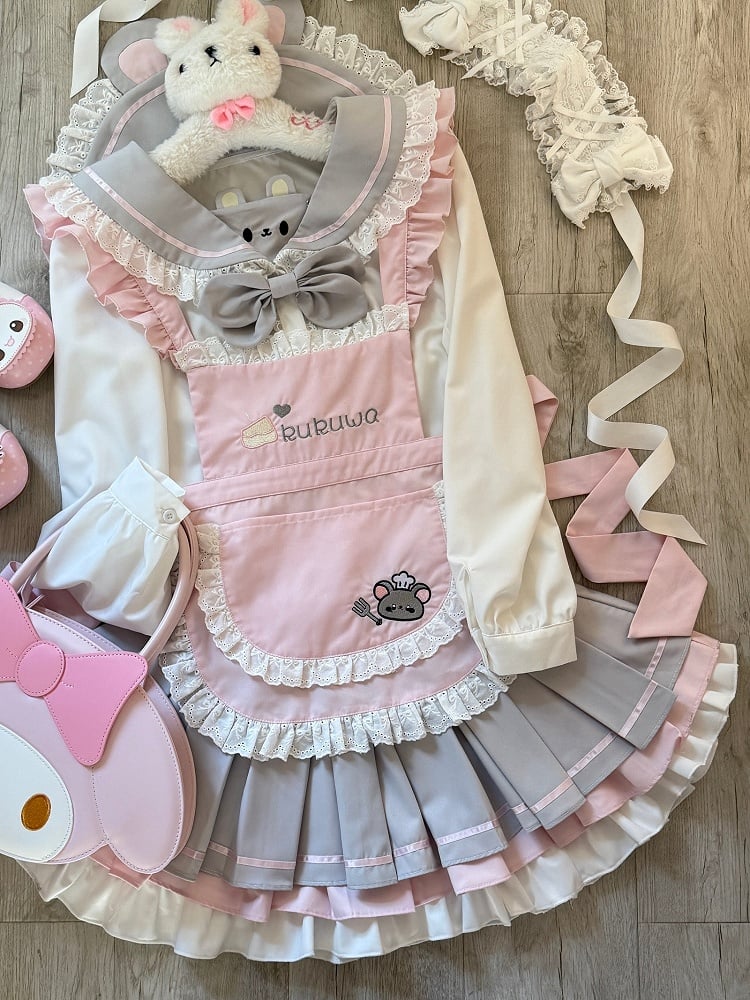 Jupe plissée à détails superposés gris rose