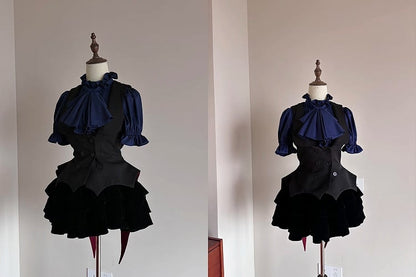 Gothic Vampire Waistcoat Bat and Wings Lolita Black Hemline Red