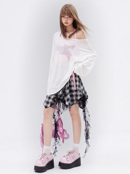 White Star Rhinestone  Long Sleeves T-shirt