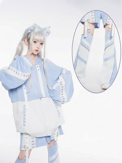 Aesthetic Blue Colorblock Warmers: Cyberpunk Leg Light | Design Kaiwai Techwear Tenshi