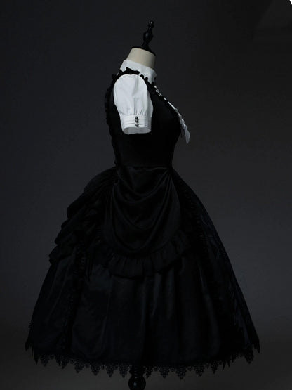 Grim Detachable Reaper and Print Bows Black Dress Waist at Scale Gothic with Lolita