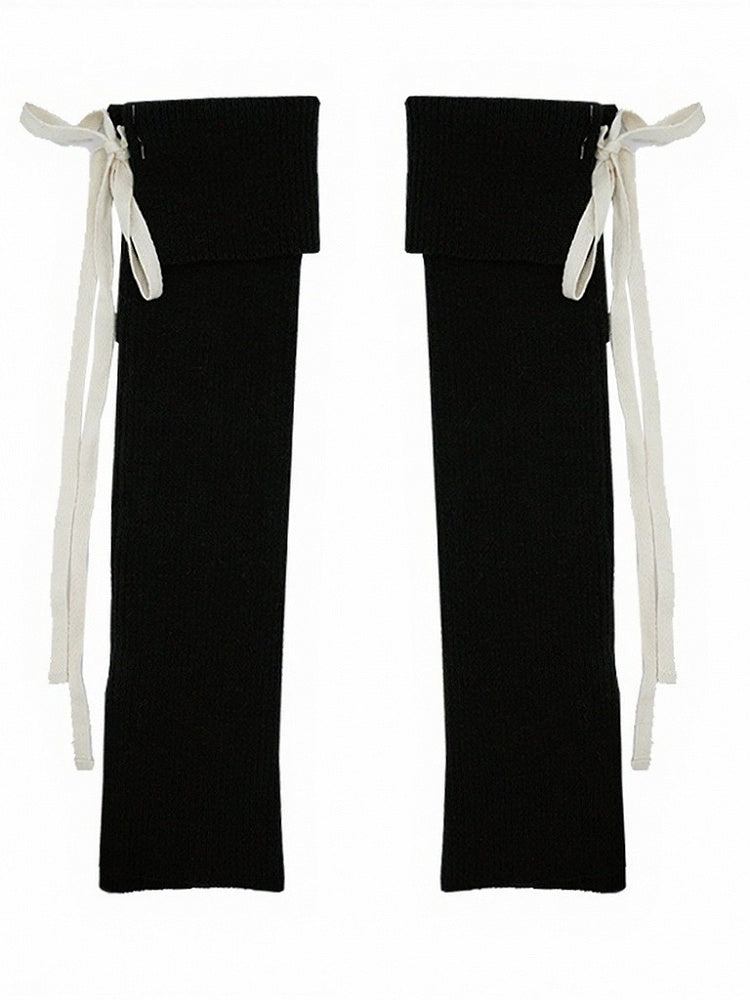 5-Color Ribbed Leg Warmers with Strap Bowknot Details - ModaSwings