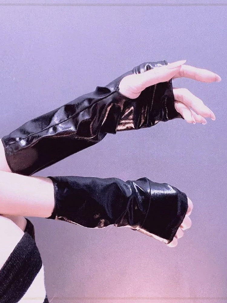 Punk Style Black Leather Fingerless Gloves - Mr. Cat