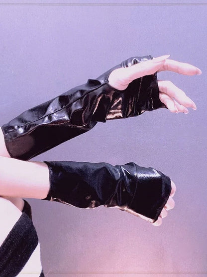 Punk Style Black Leather Fingerless Gloves - Mr. Cat