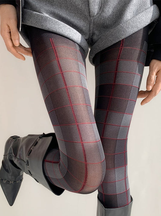 Black-Grey Red Tights Grid