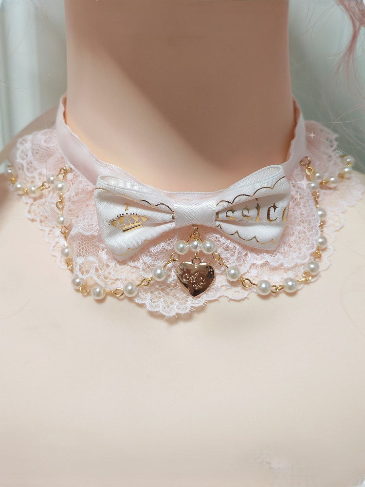 Lace Choker 3 Lolita Options Sweet with Bead Color Bowknot Chain