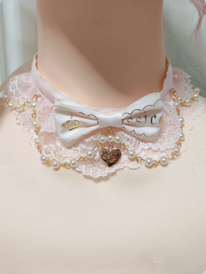 Lace Choker 3 Lolita Options Sweet with Bead Color Bowknot Chain