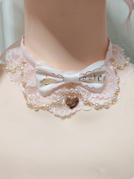 Lace Choker 3 Lolita Options Sweet with Bead Color Bowknot Chain
