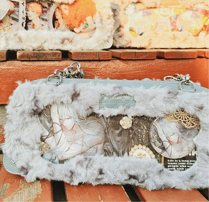 Grey and Blue Plush Ita Bag with Puppy Charm - Daylight