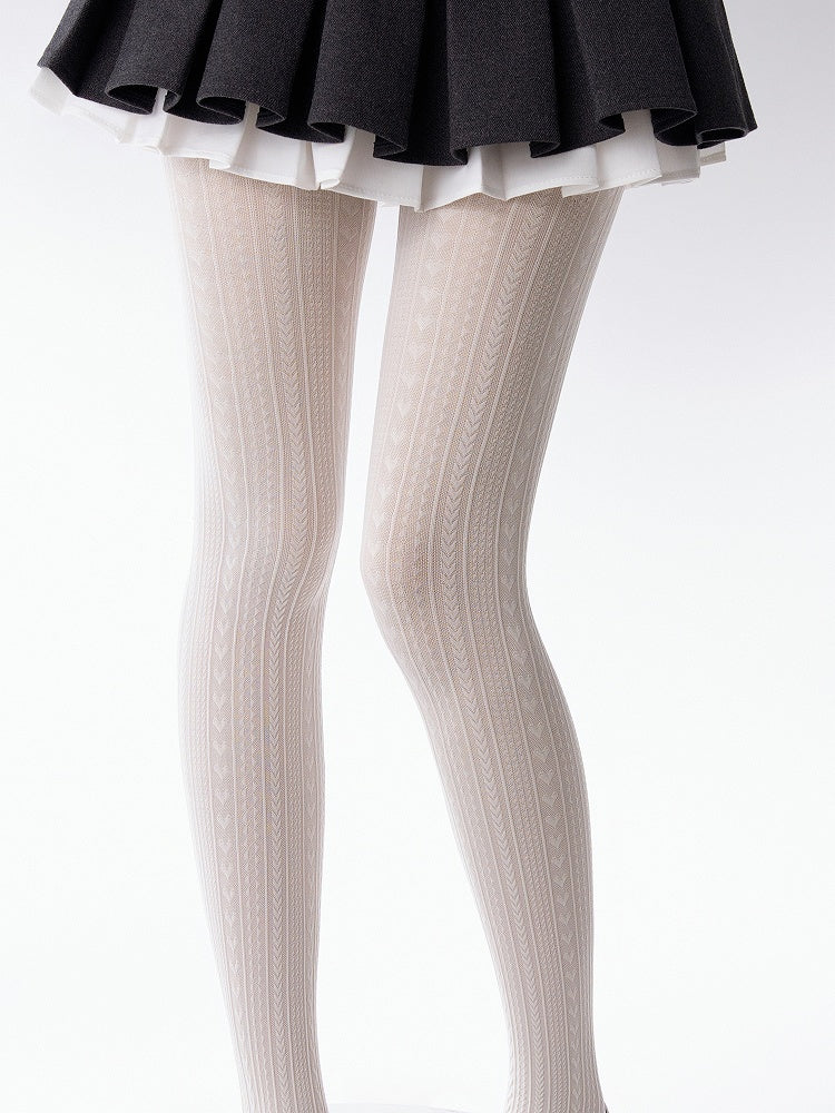 Tights Wheat White Pattern Creamy Ear Heart