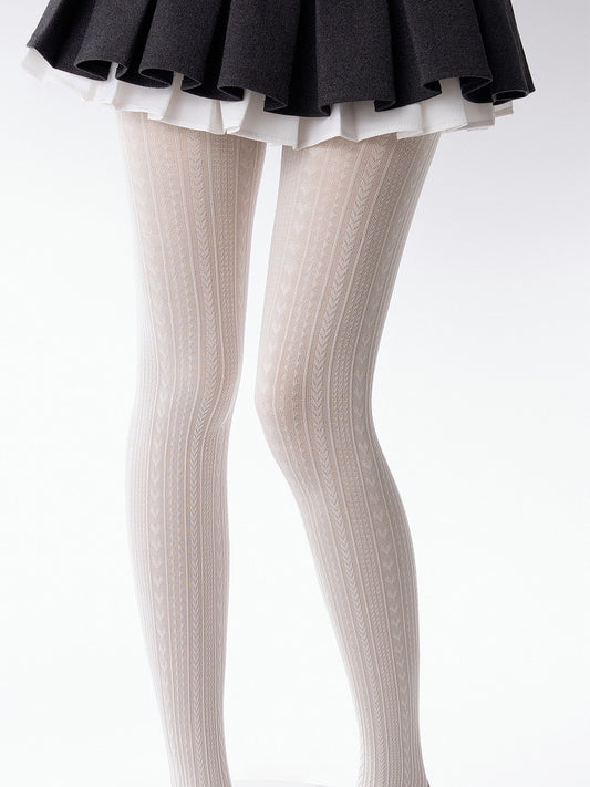 Tights Wheat White Pattern Creamy Ear Heart