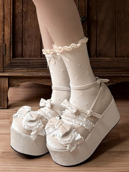 Milk Tea Sweet Lolita Platform Ear Shoes Bow Bear with