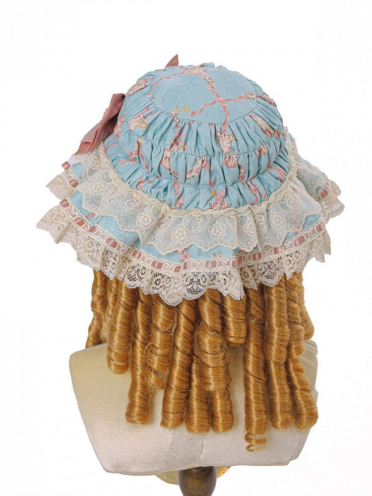 Floral Print Baby Hat with Lace Trim, Two-Color Lolita Style - Alice Girl