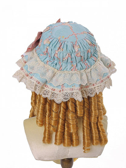 Floral Print Baby Hat with Lace Trim, Two-Color Lolita Style - Alice Girl