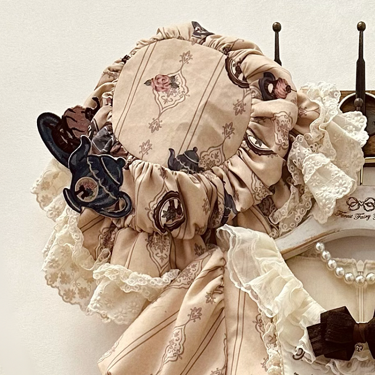 Lace Brown Beige Lolita Prints Hat with Trimmed