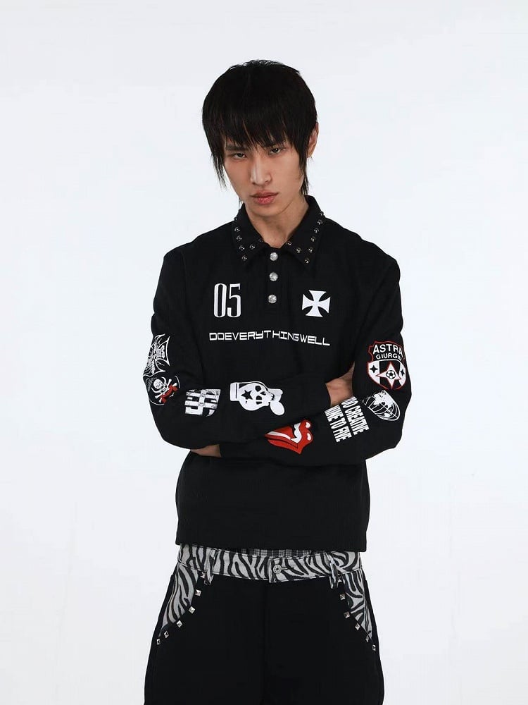 Black Rivet Polo Shirt with Graphic - DETW OnLine