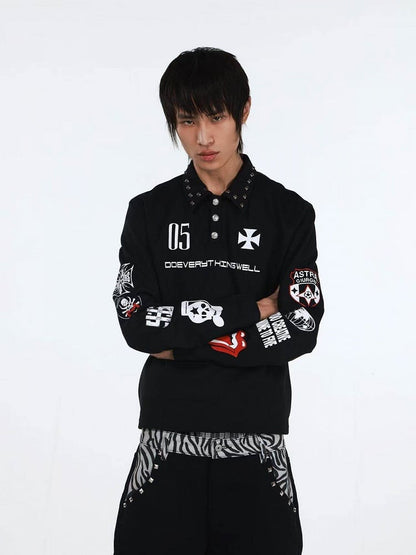 Black Rivet Polo Shirt with Graphic - DETW OnLine