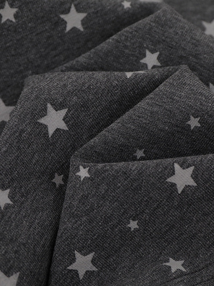Otaku Style Gray Two-Piece Look Round Neck Long Sleeve Shirt with Bunny & Star Motif - Languid Park