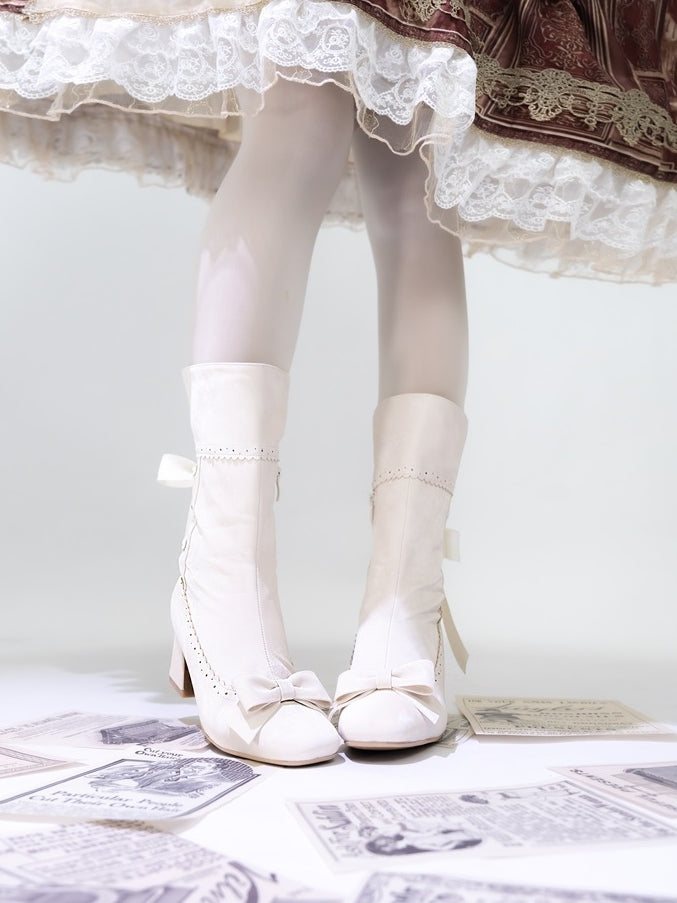 Inner Closure Shaft - Sophisticated Collapsible Top Bow Beige at Lolita Zip Boots with