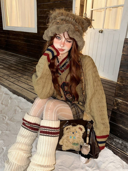 Orange Number Sweater Pattern and V-neck Letter Kawaii