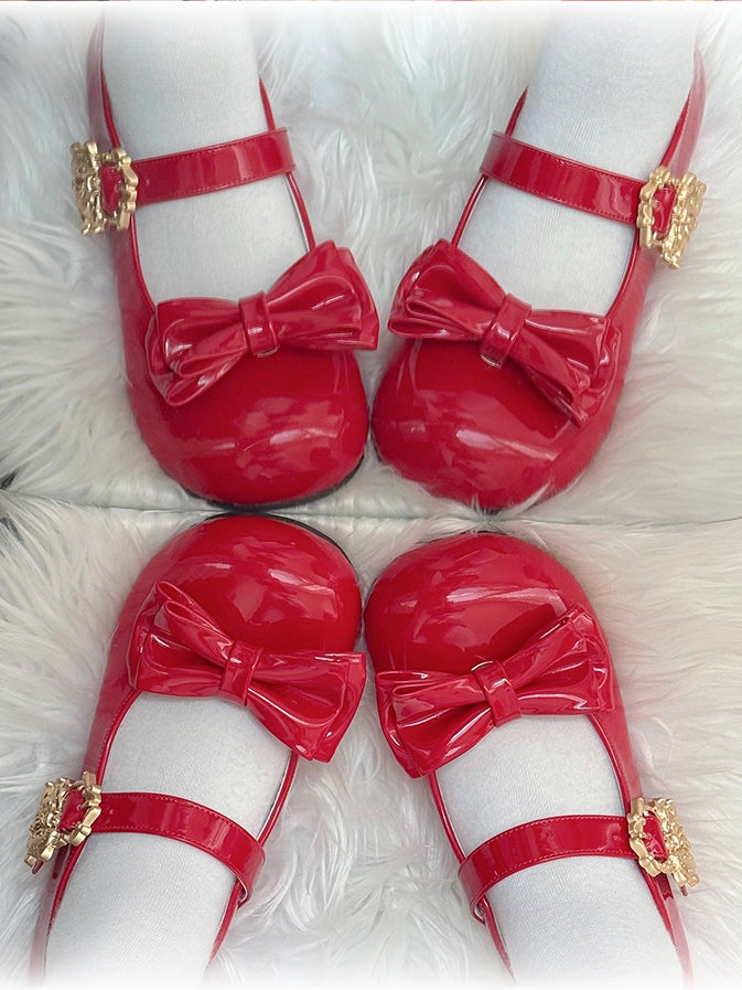 Sweet Mary with Buckle Lolita - Red Round Toe Janes Accents Bow Kitten Delicate