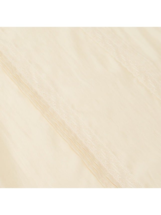 Beige Round Neck Sheer Tencel Top with Lace Accents - Yimu Walnut