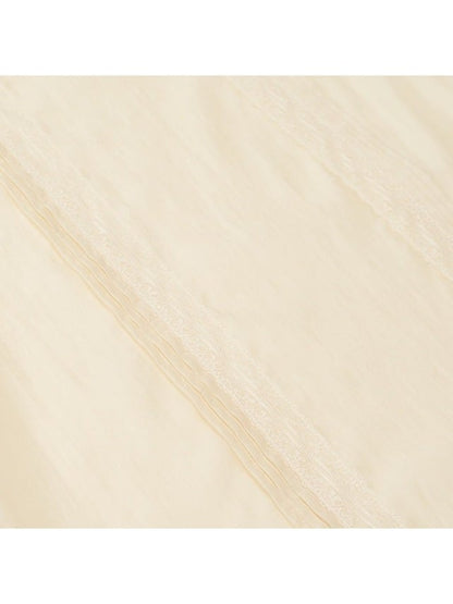 Beige Round Neck Sheer Tencel Top with Lace Accents - Yimu Walnut