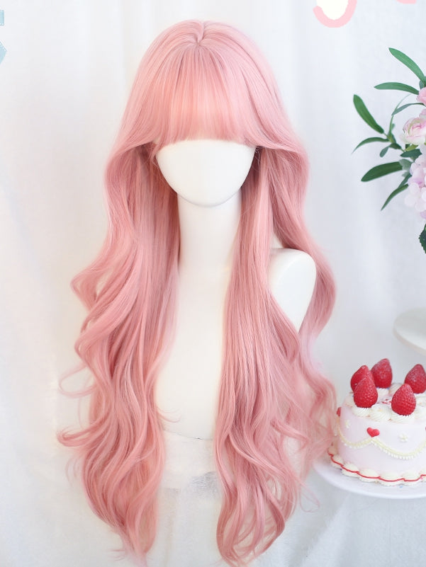80–85 cm gewellter Pony, rosa, mit langer Perücke
