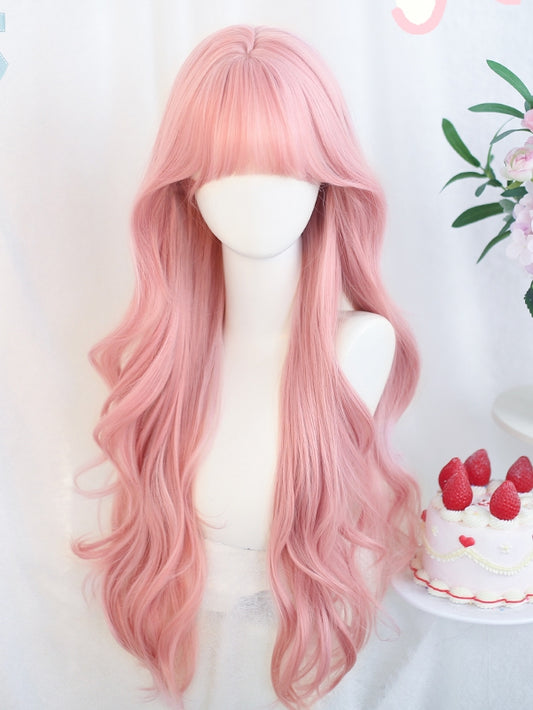 80–85 cm gewellter Pony, rosa, mit langer Perücke