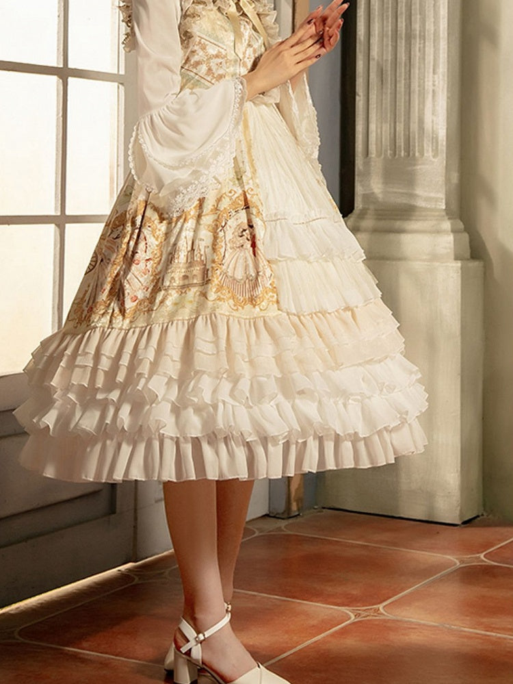 Saum Birdcage Petticoat Stufen 75cm Weiß/Beige Chiffon Fischgräte