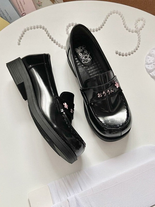Black Blossom Heel Shoes Embroidery Toe Options Square 3 Cherry
