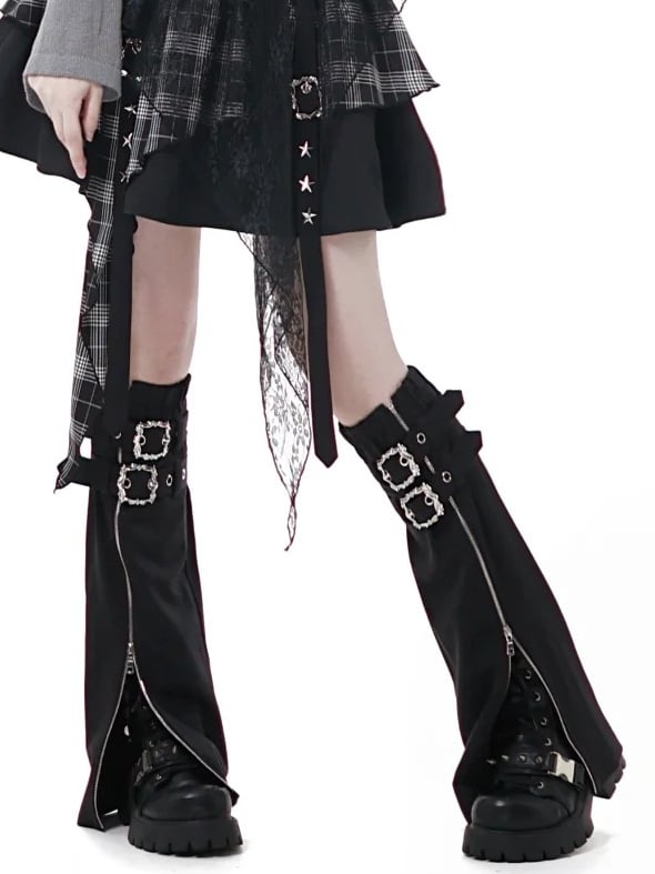 Zipper and Leg Adjustable Square Black Buckles Warmers Techwear with Dual