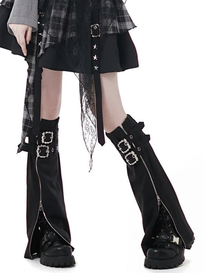 Zipper and Leg Adjustable Square Black Buckles Warmers Techwear with Dual