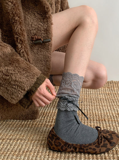 Lace Ruffle Layered Bow Calf Socks