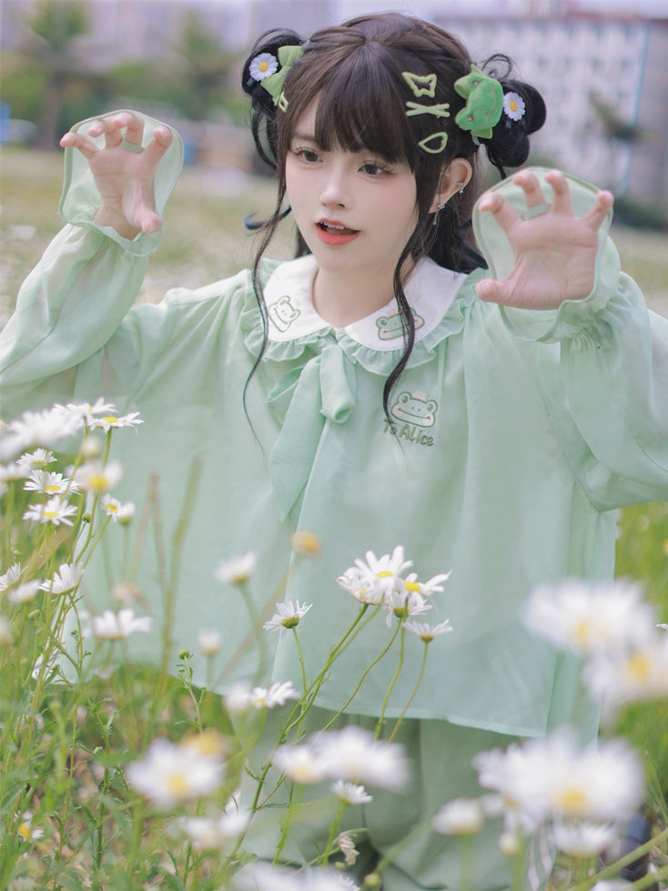 Halbtransparentes Sonnenschutz-Oberteil mit Froschhaube, hellgrüner Chiffon