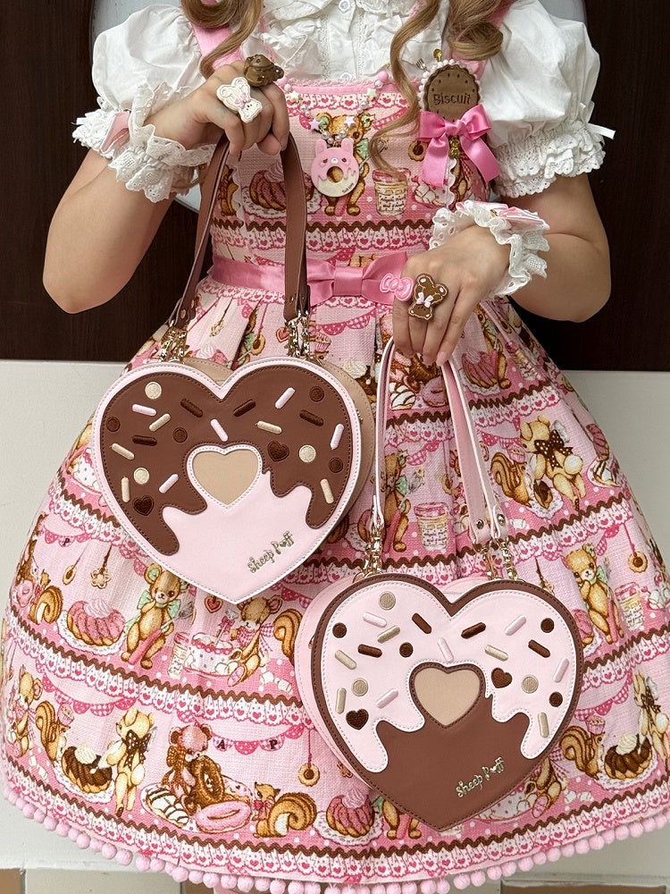 Brown Heart-Shaped Lolita Crossbody Handbag - Sheep Puff Bag