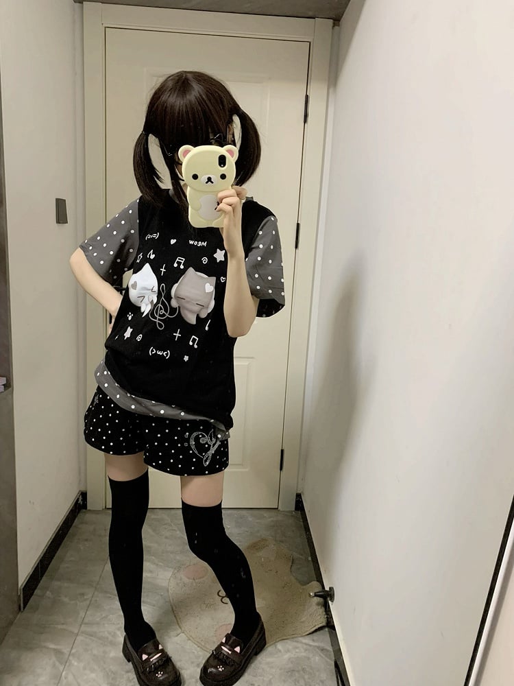 Shorts Details Rhinestone Dot Black Polka High-waisted with