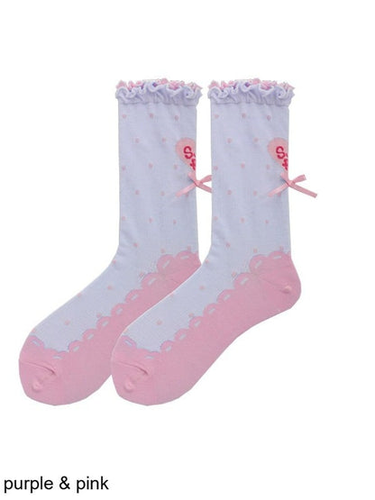 Polka Dot Heart Ankle Socks with Ruffle Lace Trim, 8 Colors - ROJI ROJI