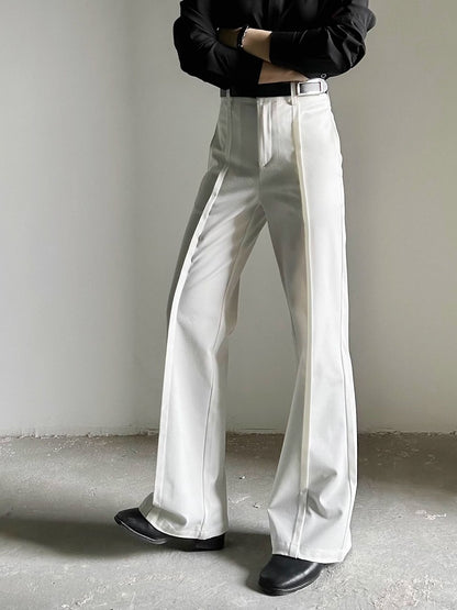 Ouji Lolita White Straight-Leg Pants with Elastic Back Waist & Hook-and-eye Closures