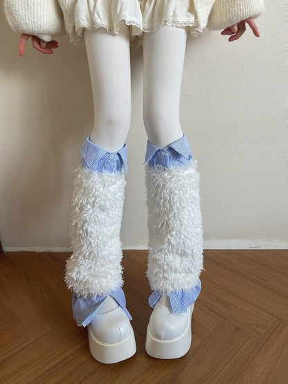 Collared 3-Color Leg Warmers Striped