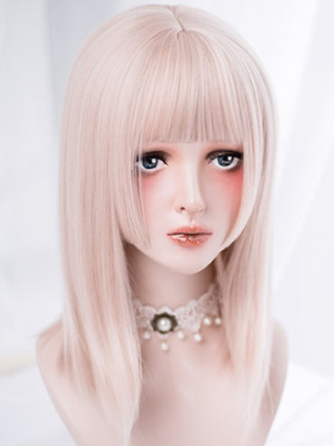 Hellrosa, 42 cm lange, glatte Perücke mit vollem Pony