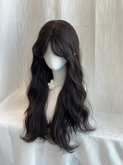 Wig Long 65CM Tea Curtain with Wavy Bangs Black