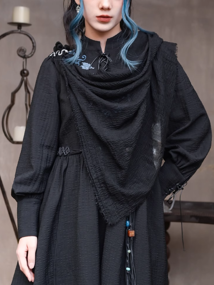 Punk Raw Hem Black Wasteland Vintage Scarf