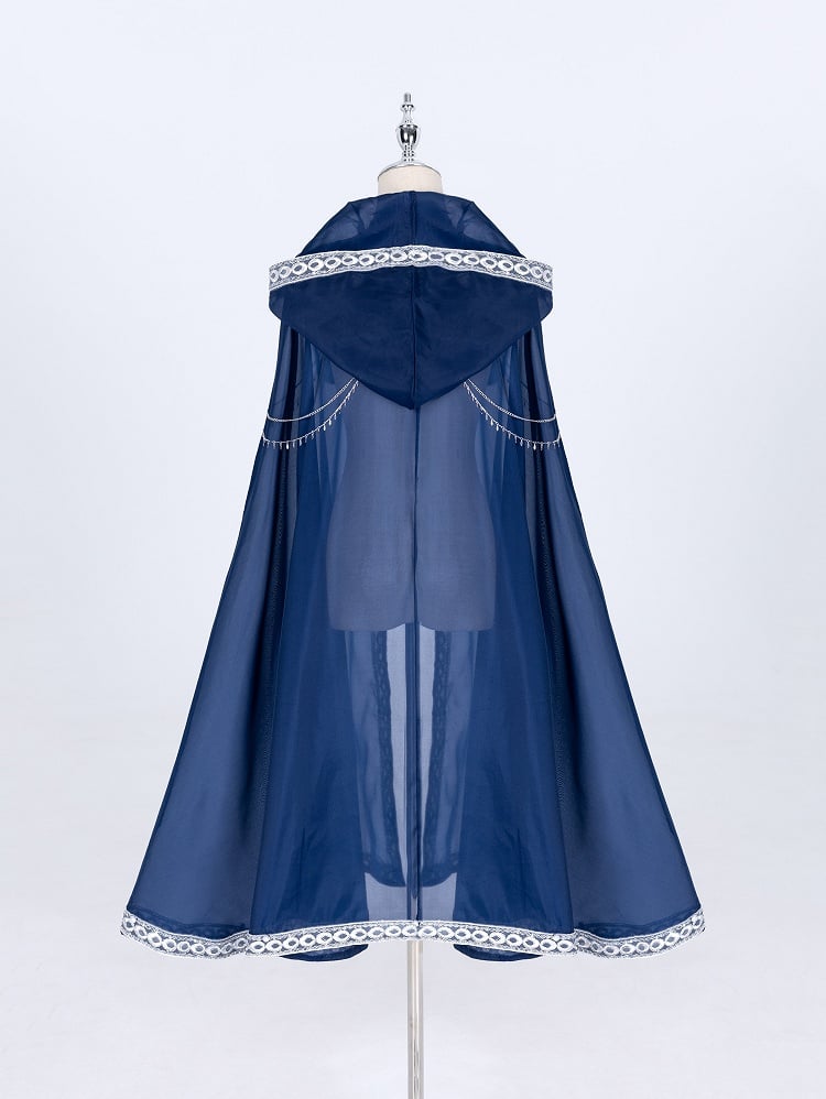 Night + Blue Embroidery Dress Long Dark Butterfly Starry Dreamy