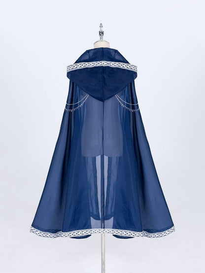 Nacht + Blau Stickerei Kleid Lange Dark Butterfly Starry Dreamy