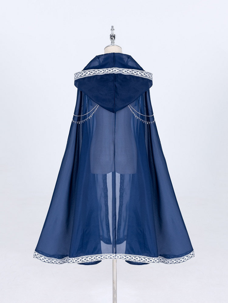 Long Night Dreamy Embroidery Chains Starry Set Blue Cloak with Butterfly + Dress Dark