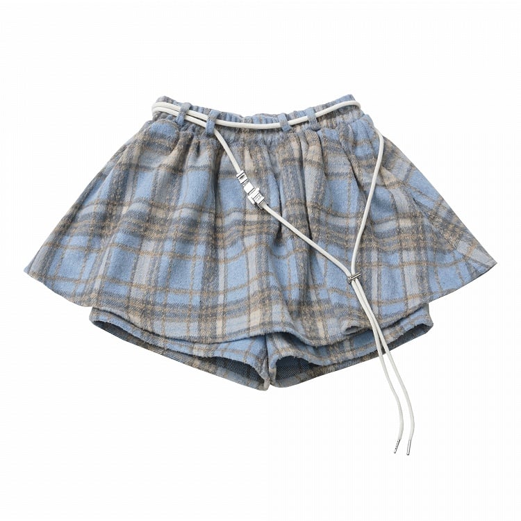 ブルーのチェック柄セルフタイストラップスコート