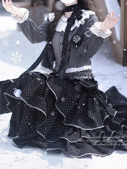 Accents Snowflake Cozy Scarf with Pom-Pom Black