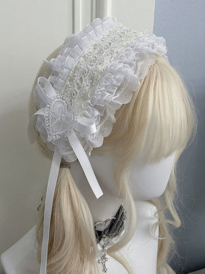 White Lace Hairband with Bow and Heart - Magic Diary