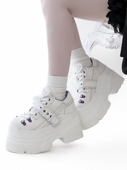 Design Buckle Lace-up Punk Platforms White Strap - Closure